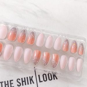 Almond Shape Pale Pink Matte Glitter Presson Nails